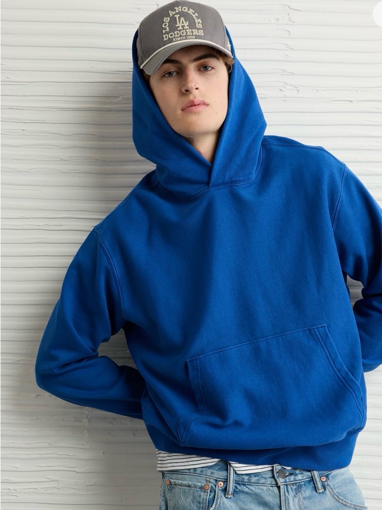 Ae Laidback Luxe Heavyweight Cobalt Pullover Hoodie - Size M. Nwt